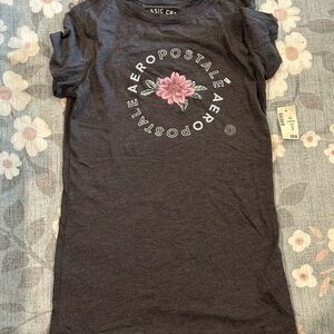 Aeropostale Dark Gray Floral Graphic Tee